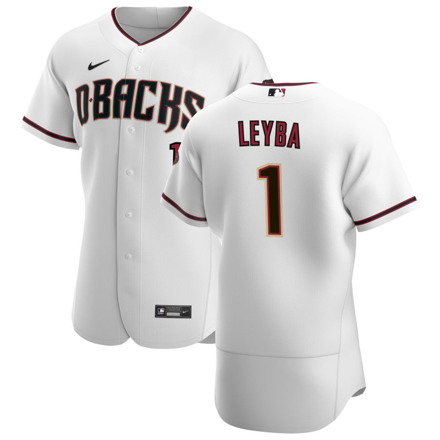 Arizona Diamondbacks #1 Domingo Leyba Men Nike White Crimson Authentic Home Team MLB Jersey